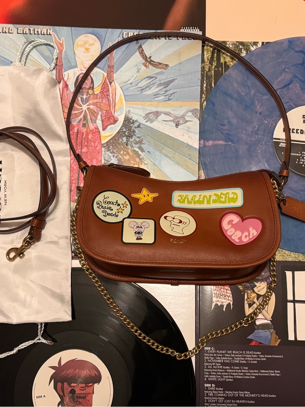 👾 Coach x Brain Dead Sticker Waverly👾 || Amber Brown w/Leather Sticker Patches